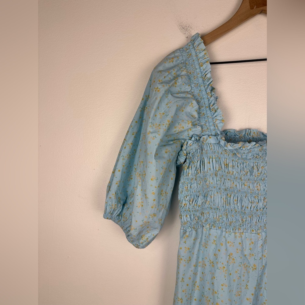 GANNI Shirred Floral Organic Cotton Poplin Whimsical Mini Dress Women’s Sz 44 - Picture 4 of 8